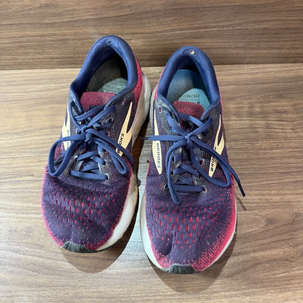 Brooks Ghost 16 Running Shoes Womens 9 Wide Navy Pink Good DNA LOFT Cushioning